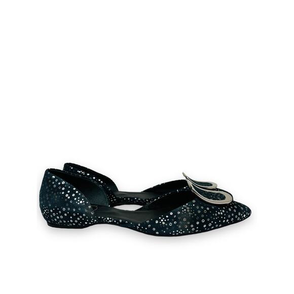ROGER VIVIER Navy Silver Suede Buckle Sparkle Dots Accent Ballet Flats 38 US 8 - Picture 7 of 8